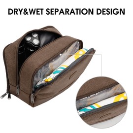 WANDF Travel Toiletry Bag for Men Hanging Dopp Kit Canvas Toiletry Organizer Water-Resistant Vegan Leather Shaving Bag for Toiletries Accessories (Brown)