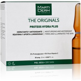 MartiDerm Proteos Hydra Plus Ampolletas faciales hidratantes y antioxidantes. Vitamina C Pura + Proteoglicanos. Reafirman y aportan luminosidad. Piel seca - 30 ampolletas
