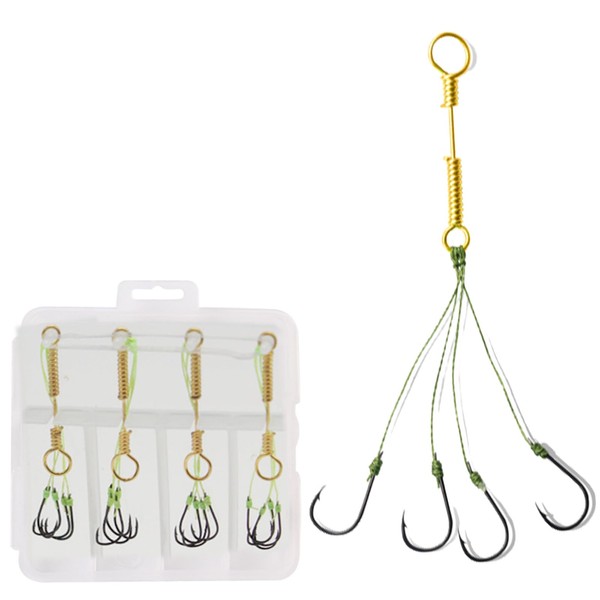 Pack of 2 4 Stainless Steel Fishing Hooks, Leader Pike Barbs, Gold Wire Ring Offset Hooks, Barbed Fishing Hooks, Carbon Steel, for Hard and Soft Baits, Freshwater and Saltwater Fish (4 Pieces/Box)