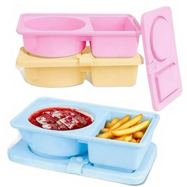 3 Pack Silicone Reusable Snack Containers with Lids, Double Compartment Snackle Box Containers, Salad Dressing Sauce Seasoning Container, Small Mini Food Snack Boxs for Travel, Office, Picnic