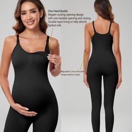 Women's Maternity Nursing Tank Leggings Jumpsuit ，Built-in Bra for Pregnancy Women and Shorts Romper Bodysuit