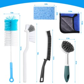 Palksky Washer Cleaner Brush Set, Top Agitator Washer Machine Accessories with 1PCS Cleaning Sponge, Crevice Brusher & Clean Cloth, 3PCS Stiff Brushes for Tight Spaces