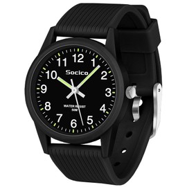 SOCICO Children's Analogue Watches for Girls Boys Children Watches with Soft Band Learning Time 50 m Waterproof Easy to Read for Age 4-12 Child Birthday Gift, black, Minimalist