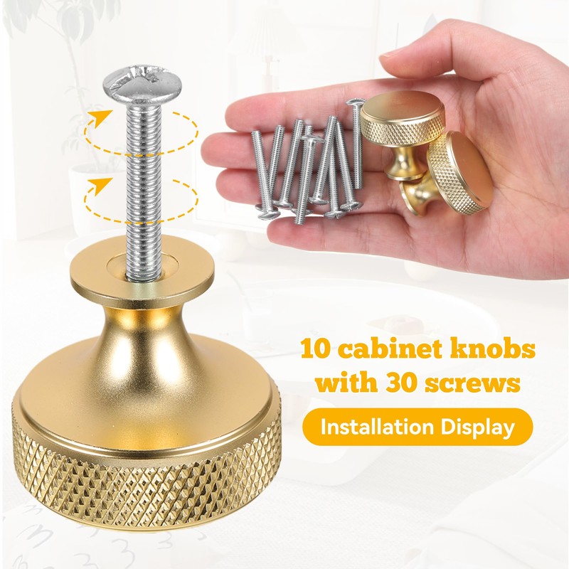 sdhiiolp 10 Pcs Cabinet Knobs Matte Gold Metal Round Knurled