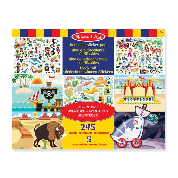 Melissa & Doug Wiederverwendbare Stickerbücher Abendteuer | Reiseaktivitäten für Kleinkinder | Wiederverwendbare Sticker ideal für unterwegs im Auto oder Flugzeug |Kinderbücher Alter 3-4 Jahre