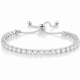 Elegant Tennis Bracelet for Women, White Gold Plated with AAA+ Cubic Zirconia CZ, Dainty Classic Adjustable Slider, Perfect for Weddings and Formal Events