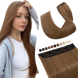 Elailite Clip-In Real Hair Extensions, #6 Light Brown, 40 cm, Straight Clip-In Hair Extensions, Real Hair, 1 Weft, 45 g