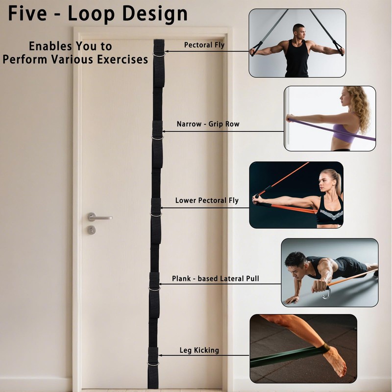 1Pcs Black Heavy Duty Multi-Loop Door Anchor for Resistance Bands,