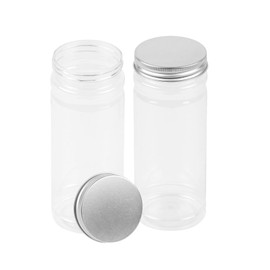 CABAX 12oz Clear Plastic Jars with Silver Lids, 350ml Round Food Storage Containers for Dry Goods, Cereals, Spices and More for Home Kitchen Storage, Pack of 2
