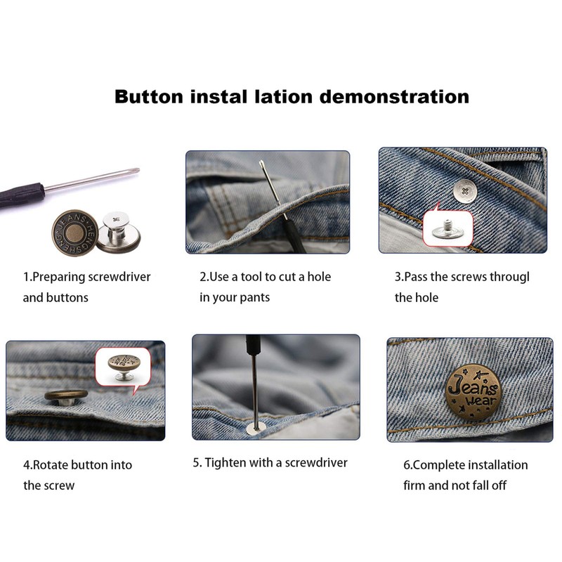 12 Pcs Button for Sewing Metal Jeans,ICEYLI 17 mm No-Sew