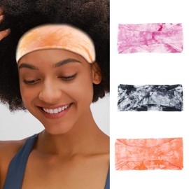 Bomine Yoga Tie Dye Headbands Running Bandeau Turban Head Wraps Workout Stretch Headband for Women and Girls 3Pcs