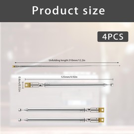 Set of 4 Radio for Antenna, Telescopic Antenna, FM Radio Antenna, Portable Radio Antenna, Replacement for TV Radio, DAB FM/AM Stereo Reception for Home Cinema Receiver, Portable Indoor Radio,
