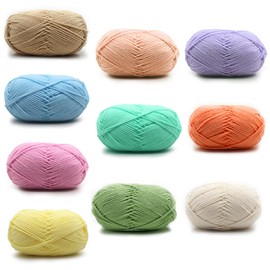 Pack of 10 Crochet Yarn, 10 Colours Milk Cotton Yarn, 50 g Hand Knitting Yarn, Cotton Yarn, for Crochet and Crafts, for Beginners, Easy Care