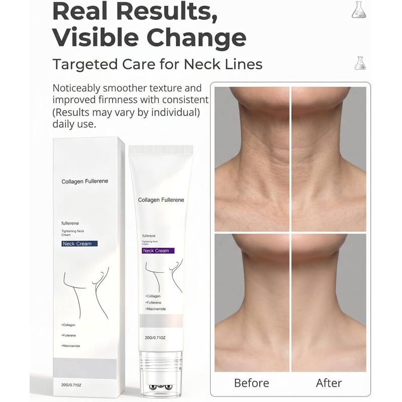 Crema de Cuello con Fullerene y Colágeno, Reafirmante con Rodillo,