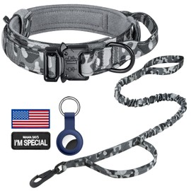 DAGANXI Tactical Dog Collar, Adjustable Military Training Nylon Dog Collar with Control Handle and Heavy Metal Buckle for Medium and Large Dogs, with Patches and Airtags Case (L, Camo-Set)