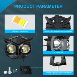 SHENKENUO Owl LED Work Light Pods Spot Fog Driving Yellow White Offroad UTV SUV Motorcycle