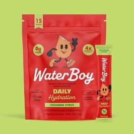 Waterboy Daily Hydration | 4x Electrolytes & Sugar Free | Electrolyte Powder Sticks | Gluten Free, Non-GMO:_Cucumber Citrus_15 Sticks