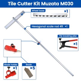 Muzata Tile Cutter 48 inch Manual Porcelain Ceramic Tile Cutters T-shaped Large Format Cutting Tool up to 43.3 inch with Heavy Duty Breaking Plier 5Pcs Cutting Blades M030