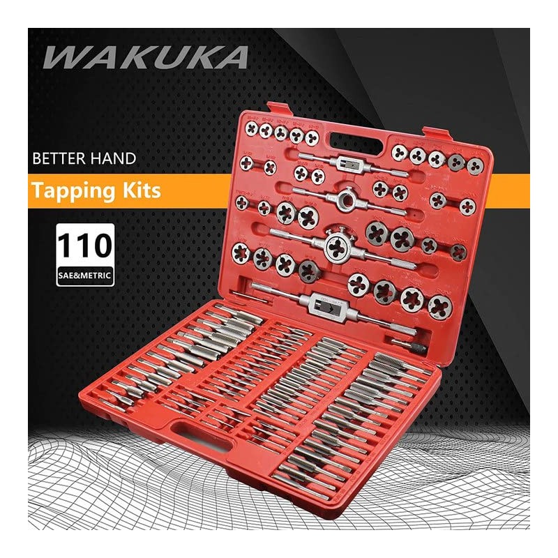 WAKUKA 110 Piece Tap and Die Set（SAE&METRIC）Threading Tool Set With