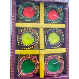 Pound VegDiyas for Diwali Decoration | Hand Painted Clay Mitti Diya | Lanterns for Diwali Decoration | Decoration Terracota Diya | Handmade Colourful Terracota Diyas - Pack of 6