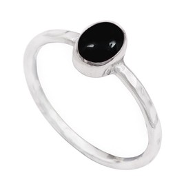 JEWELSTREZORO Cabochon-Schwarzer Onyx Edelstein-für Herren und Damen,Geschenkartikel, 925er-Sterling Silber Band Ring Schmuck TSR333BY_26 (72 (22.9))