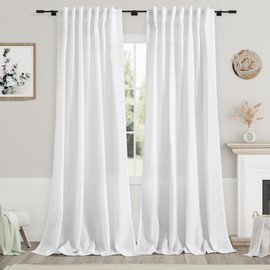 White Linen Curtains 100 inches Long for Bedroom Back Tab Light Filtering Privacy Sheer White Curtains Modern Farmhouse Coastal Decor Off White Cotton Textured Curtain for Living Room 2 Panel Set