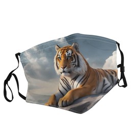 WZYWHJ Adult Dust Mask 5 PCS for Protection Against Smoke, Cold, Allergies, and More Majestic Tiger Resting on a Rock with Cloudy Sky Pattern