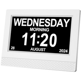 SVINZ SINOIDEAS 3.0 Upgrade,Dementia Clock,Digital Calendar Day Clock,dementia clocks with days dates and time of day，7inch White with Remote (White)