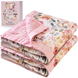 Max&So 100% Cotton Muslin Baby Blanket - Large Reversible Receiving Blankets for Baby Girls, Soft & Lightweight, Perfect Muslin for Newborns, Infants & Toddlers, 7 Layers Design, Machine Washable, Pink