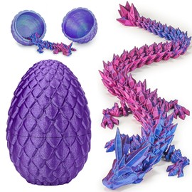 Dragon Eggs with Dragon Inside, 3D Printed Surprise Funny Gifts for Kids, Articulated Dragon Fidget Toys for Adults, Executive Desk Toys Office Room Décor (Shiny Purple, M-Size)
