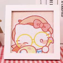 Akutoer Cute Anime 5D Diamond Drawing Kits, Gem Arts & Crafts Supplies with Frames, Cartoon Painting with Diamond, DIY Paint Supplies for Kid(Kitty)