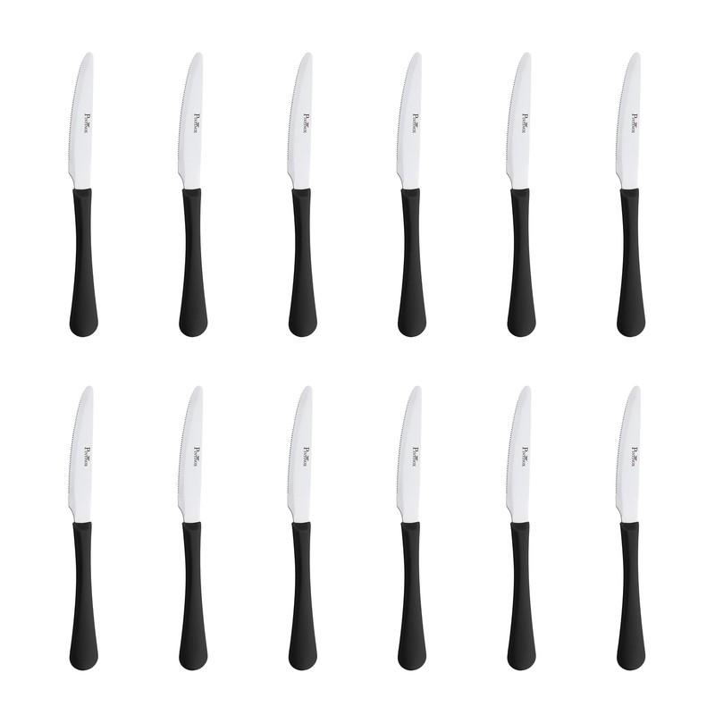 PINTINOX Set mit 12 Tischmessern Stresa Colour Schwarz, Edelstahl, rutschfester