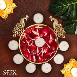 Decorative Round Peacock Shape Urli Bowl Diwali Diyas Beautiful Home Handcrafted Bowl for Floating Flowers and Tea Light Candles Home, Office and Table Decor Special for Diwali Gift - 9.5 Inches