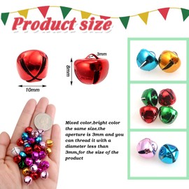 TOAOB Pack of 200 Small Bells Ornaments Colourful Metal Jingle Bells 10 mm for Jewellery Making Decoration for Christmas Party Indoor