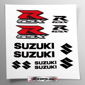 Sticker Set Compatible with Tank and Motorcycle Helmet GSX R Clear Vinyl Base Easy to Apply UV Printed Logos Stickersland® (Black)