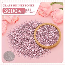 3000PCS SS8/2.5mm Crystal Rhinestones (Light Pink) with 2Pcs 10ml B7000 Jewelry Glue, Bedazzling Flatback Glass Rhinestones for Crafting, Gems Diomand Charms for Tumbler Shoes Clothing Mugs Nail Art