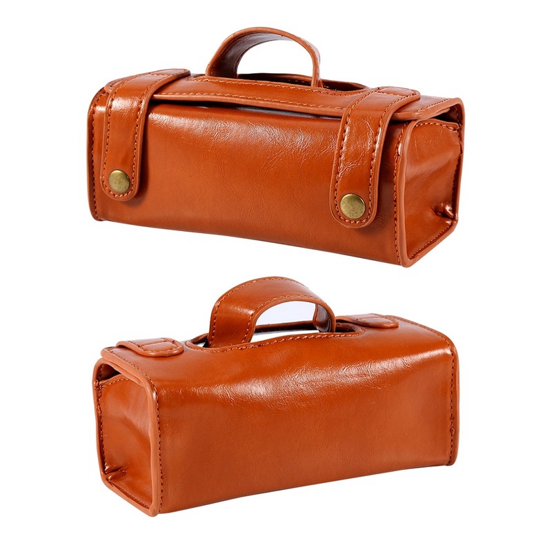 Fashion Men's Portable Cosmetic Pouch Brown PU Leather Shaving Brush