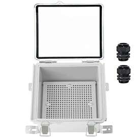 Zulkit Junction Box IP67 Waterproof Electrical Box Hinged Clear Cover Stainless Steel Latch Plastic Enclosure for Project w Mounting Plate Wall Bracket and 2 Cable Gland 5.9"x5.9"x3.5"/150x150x90mm
