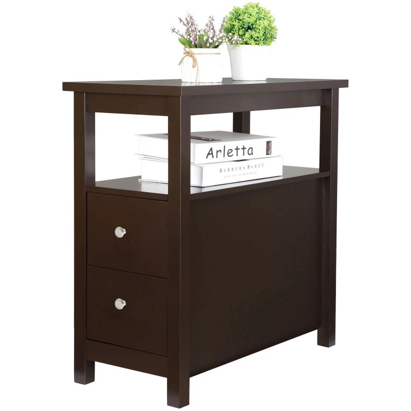 Segawe End Table with 2 Drawer and Shelf Narrow for