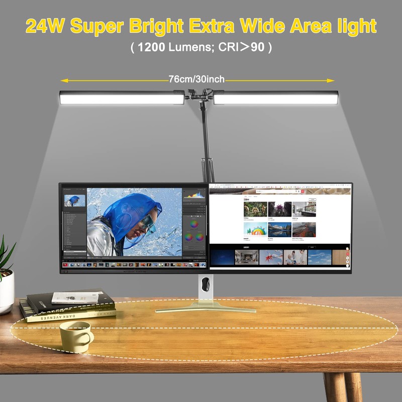 2-in-1 LED Double Head Desk Lamps for Home Office, 24W