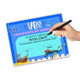 Vacation Bible School VBS Certificate of Completion Award | 50 pk 8.5x11” Scuba Diver Beach Under The Sea Ocean Themed Participation