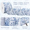 woric Blue Floral Wired Ribbon 2.5 Inch x 15 Yards