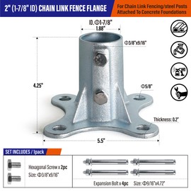 Prinfort 6Pack 2"(Actual: 1 7/8" OD) Chain Link Fence Post Base Flange Bracket Galvanized