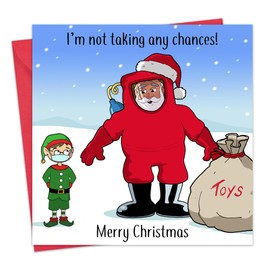 Twizler COVID Christmas Card with Santa - Funny Christmas Card - Xmas Card - Merry Christmas Card - Womens Christmas Card for Her Female - Mens Christmas Card for Him Male