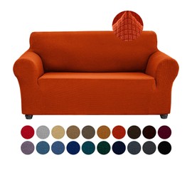 Joccun Stretch Loveseat Couch Cover, 1-Piece Sofa Cover for 2 Cushion Couch Spandex Jacquard Washable Furniture Protector Cover for Living Room,Kids,Pets（Loveseat,Pureed Pumpkin）