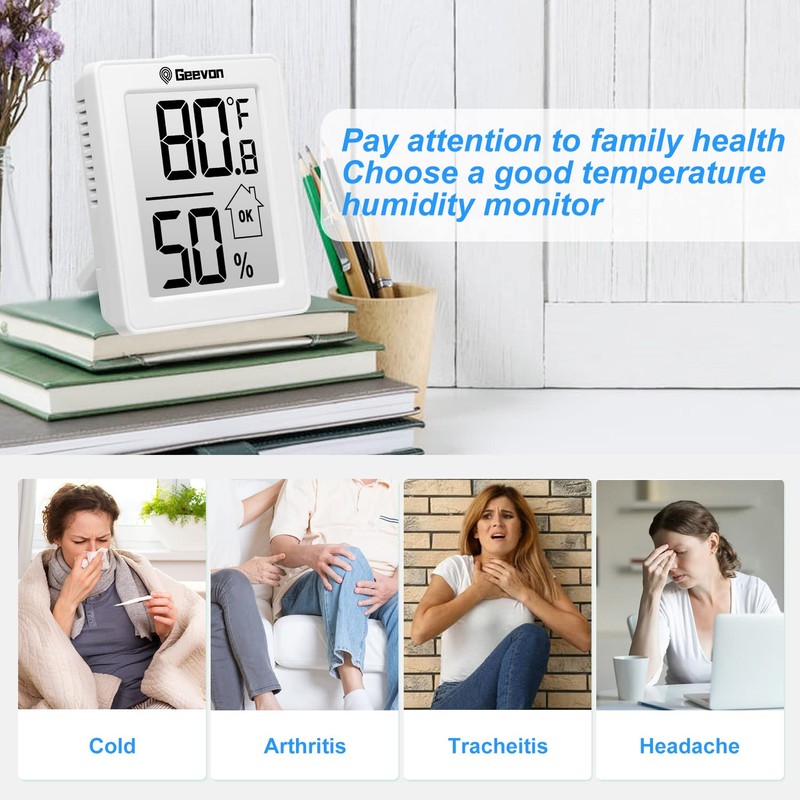 Geevon Indoor Thermometer Room Temperature Monitor,3 Pack Temperature Humidity Gauge