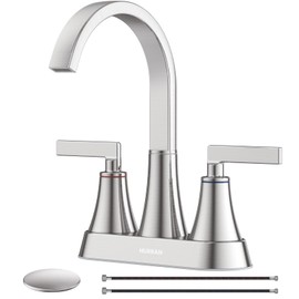 Bathroom Sink Faucet, Hurran 4 inch Brushed Nickel Bathroom Faucets for Sink 3 Hole with Pop-up Drain and Supply Lines, Stainless Steel 360 Swivel Waterfall Faucet for Vanity RV Restroom