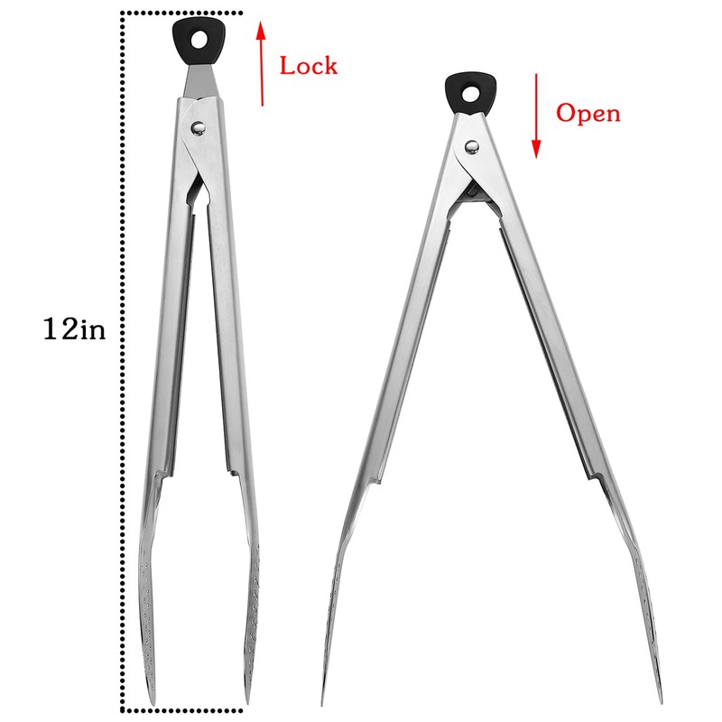 Devico Kitchen Tongs for Cooking, 2-Piece 12 inch 18/8 Stainless