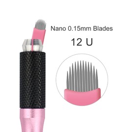 MARLLOGIVA 50 pcs Pink Disposable Microblading Blade #14 NANO 0.15mm Perfect for Hair Strokes Eyebrow Thinnest needles in Market (12 Slope)