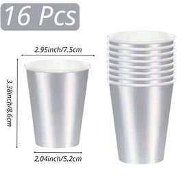 16Pcs Metallic Silver Party Paper Cups,Foil Silver Party Tableware Decor Silver Disposable Paper Cup Metallic Silver Plates for Kids Adults Silver Party Supplies Table Decorations